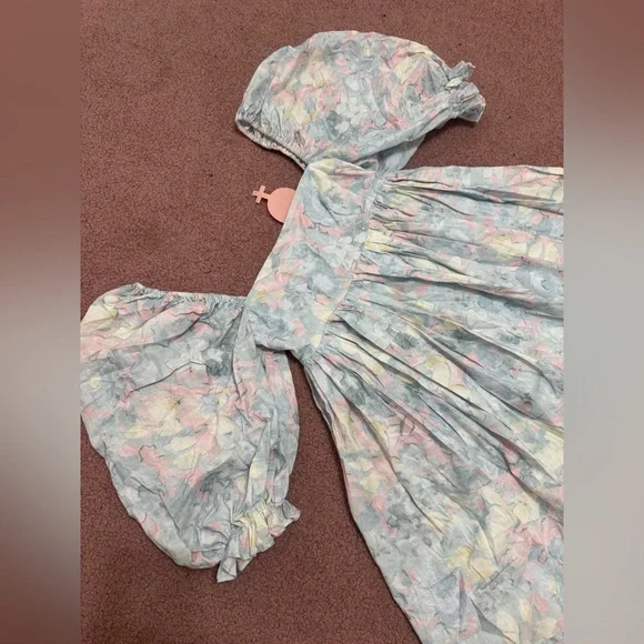New small selkie pastel blue flower dress short poof sleeve dress gown - Picture 5 of 7